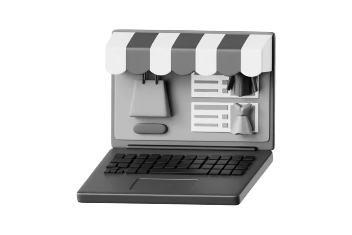 Notebook com vitrine de loja online, representando criação de e-commerce e vendas pela internet.